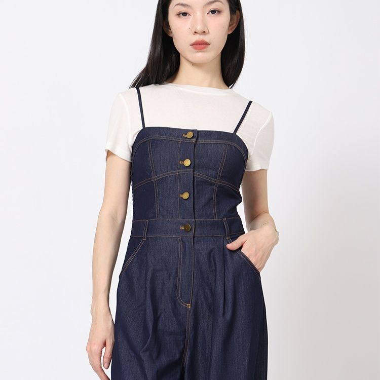 サロペットパンツ 上品シルエット デニムサロペット