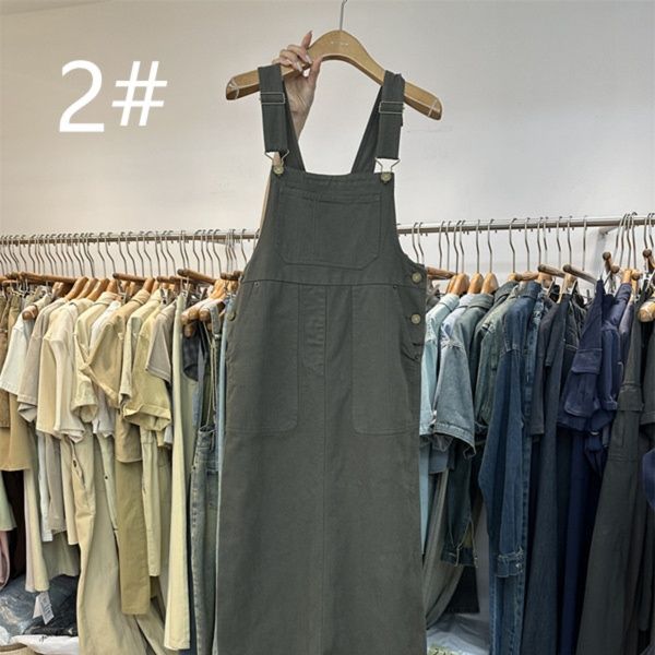 マキシ丈サロペットスカート ゆったり体型カバー ロング丈ワンピース