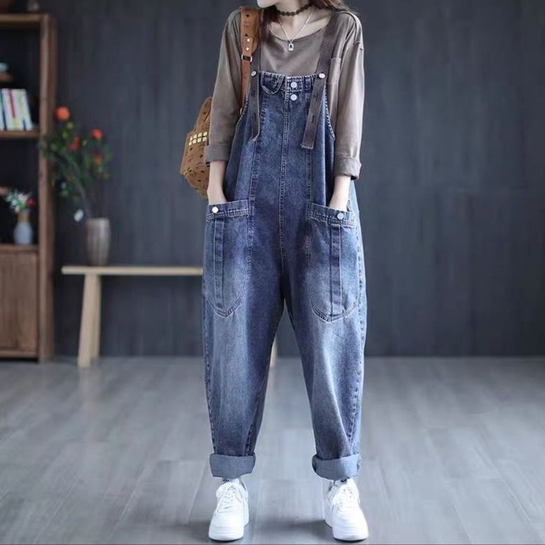 サロペット 大人カジュアル ゆったりデニム生地のオーバーオール