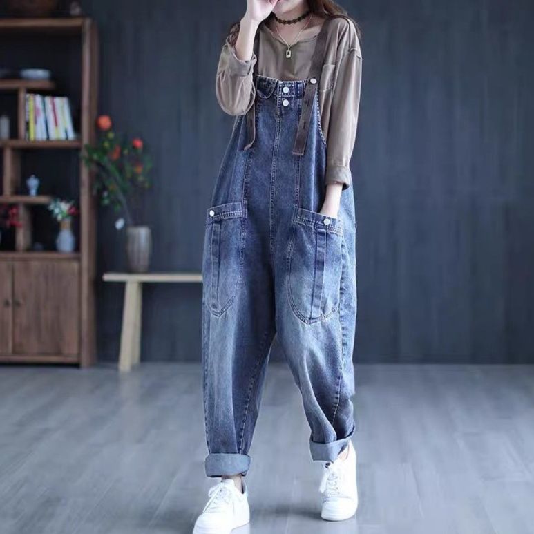 サロペット 大人カジュアル ゆったりデニム生地のオーバーオール