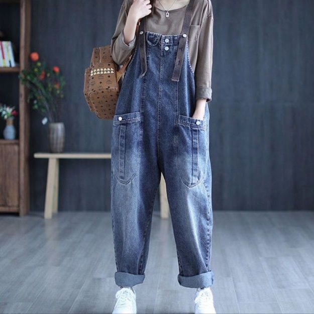 サロペット 大人カジュアル ゆったりデニム生地のオーバーオール