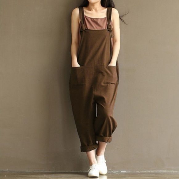 サロペット ゆったりシルエット裾ロールアップオーバーオール