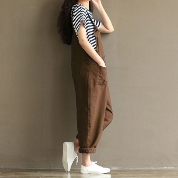 サロペット ゆったりシルエット裾ロールアップオーバーオール