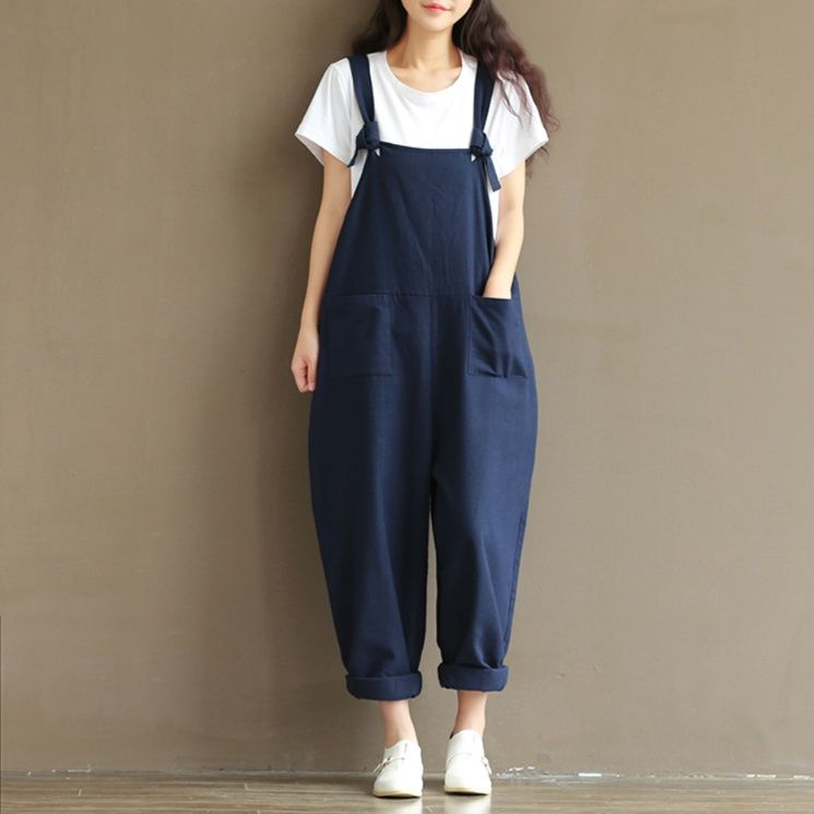 サロペット ゆったりシルエット裾ロールアップオーバーオール