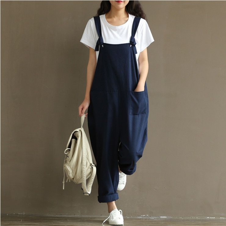 サロペット ゆったりシルエット裾ロールアップオーバーオール