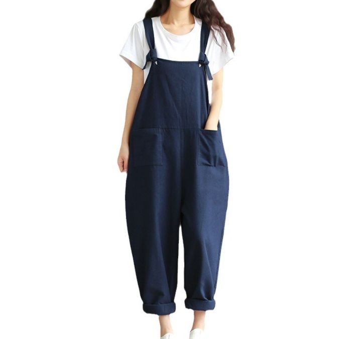 サロペット ゆったりシルエット裾ロールアップオーバーオール