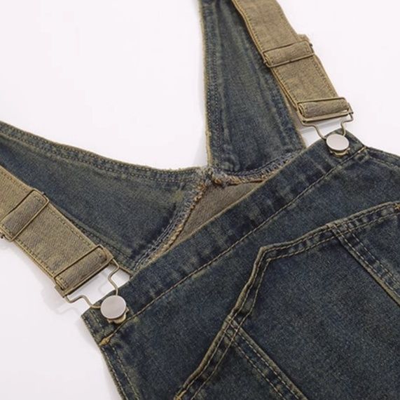 サロペット ヴィンテージ加工パッチワークデニムサロペット