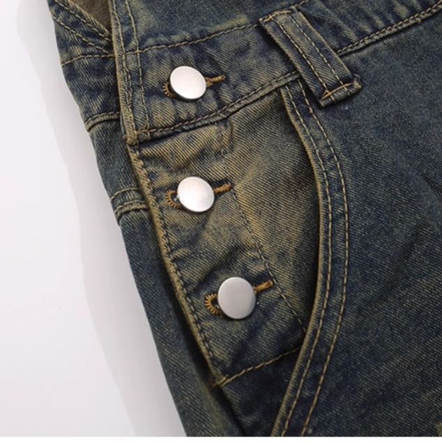 サロペット ヴィンテージ加工パッチワークデニムサロペット