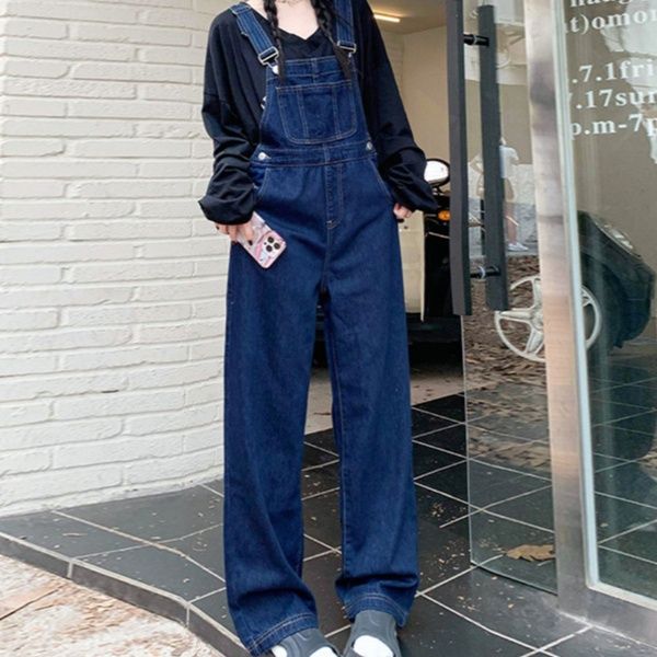 サロペット デニム素材ワイドシルエットサロペット