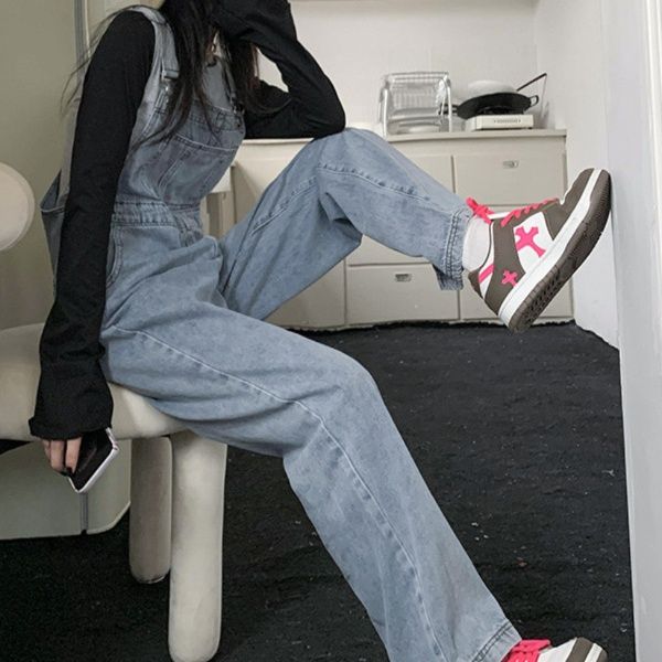 サロペット デニム素材ワイドシルエットサロペット