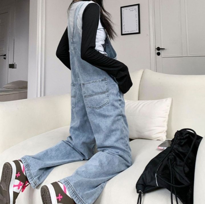 サロペット デニム素材ワイドシルエットサロペット