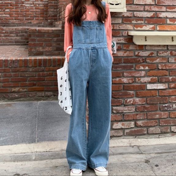 サロペット ゆったりワイドシルエットデニムサロペット