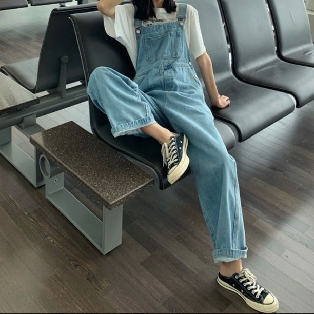 サロペット ゆったりワイドシルエットデニムサロペット