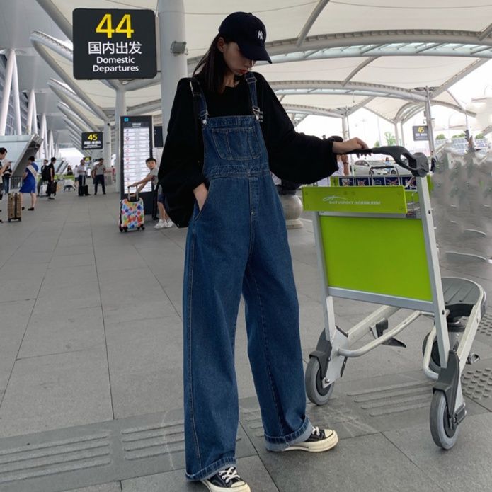 サロペット ゆったりワイドシルエットデニムサロペット