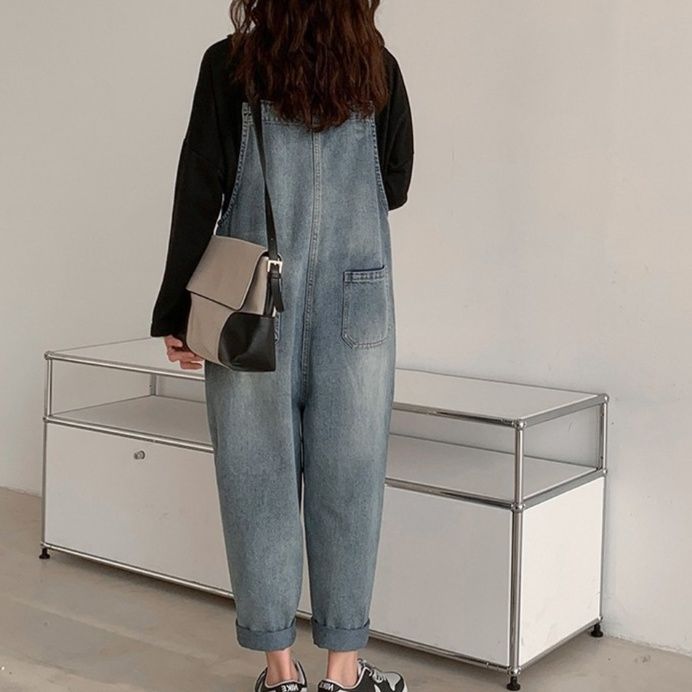 サロペット ゆったりシルエット大きめポケット付きデニムサロペット