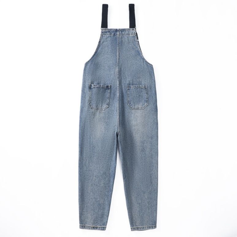 サロペット ゆったりシルエット大きめポケット付きデニムサロペット