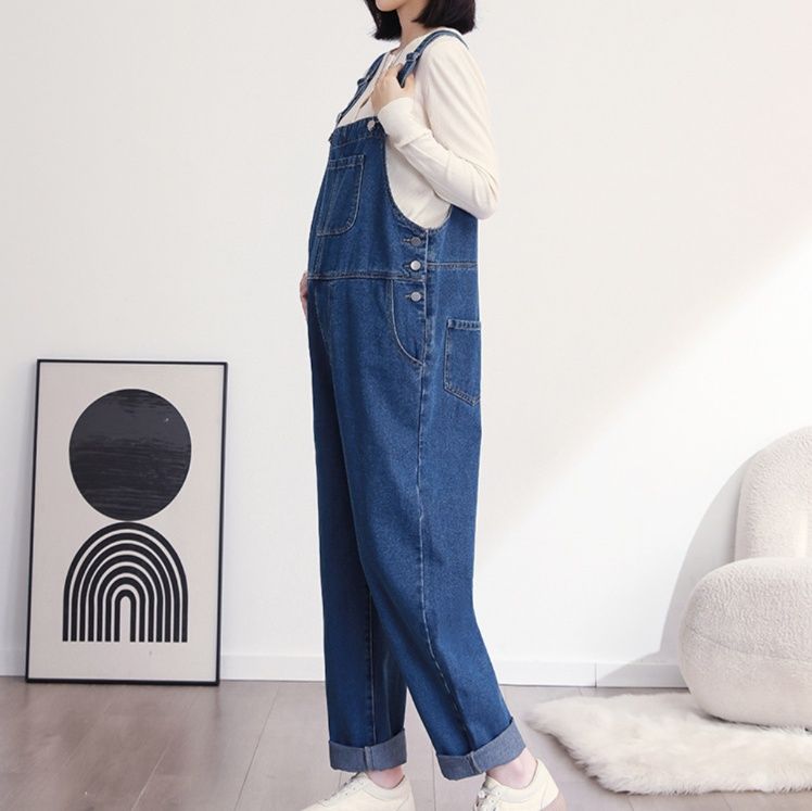 サロペット デニム素材のゆったりマタニティサロペット