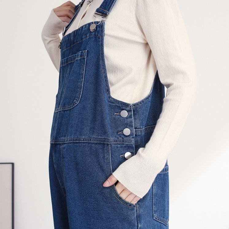 サロペット デニム素材のゆったりマタニティサロペット