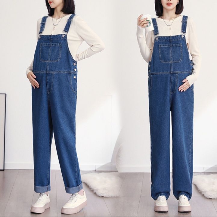 サロペット デニム素材のゆったりマタニティサロペット