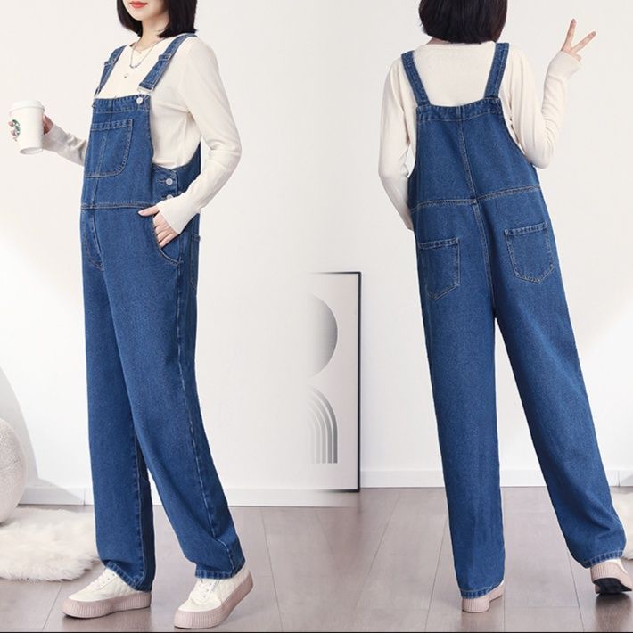 サロペット デニム素材のゆったりマタニティサロペット