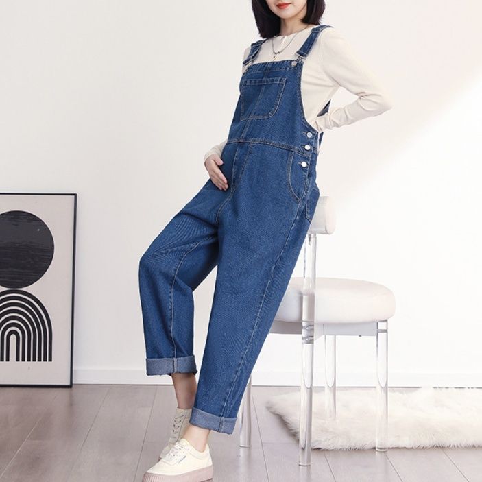 サロペット デニム素材のゆったりマタニティサロペット