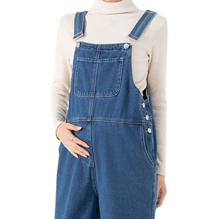 サロペット デニム素材のゆったりマタニティサロペット