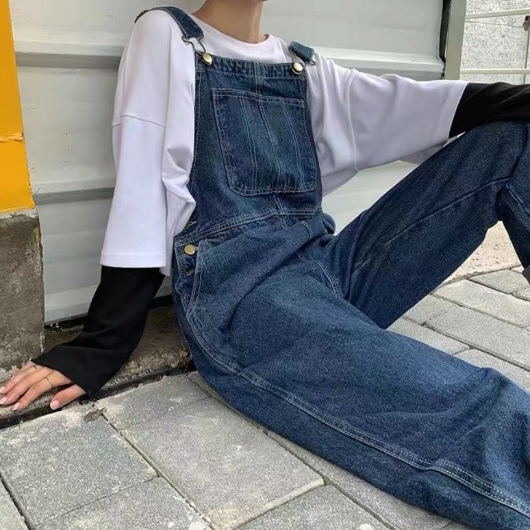 サロペット ゆったりシルエットワイドレッグデニムサロペット