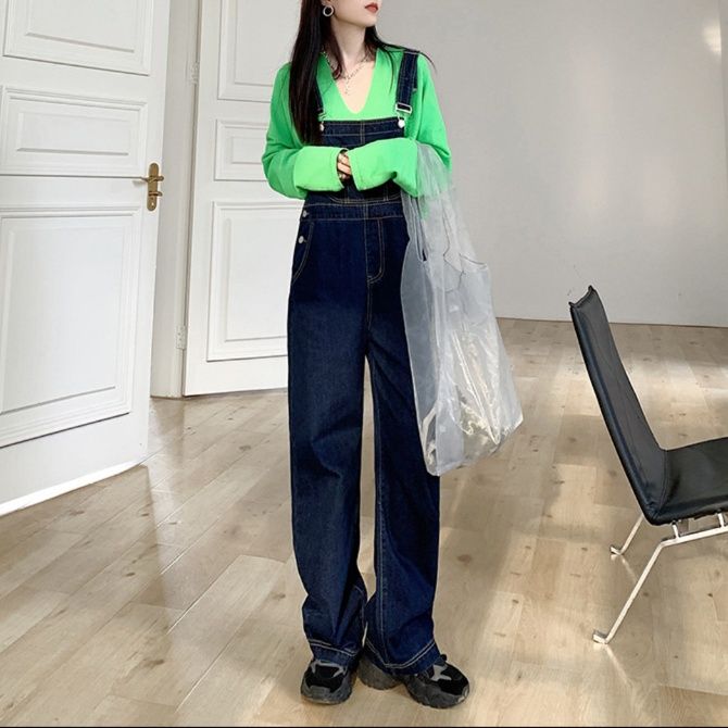 サロペット ゆったりワイドシルエットデニムサロペット