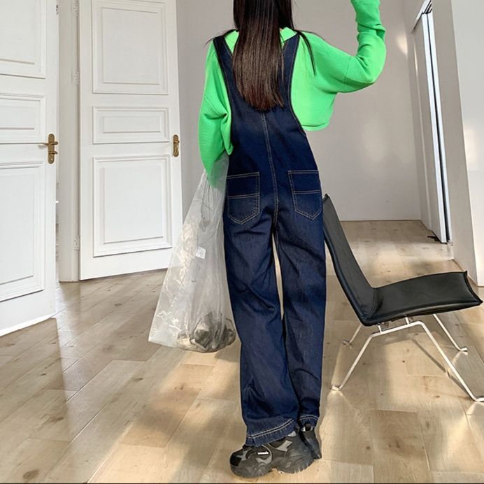 サロペット ゆったりワイドシルエットデニムサロペット