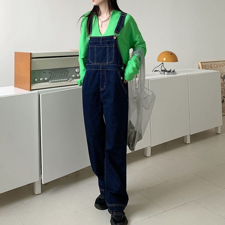 サロペット ゆったりワイドシルエットデニムサロペット