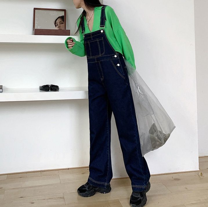 サロペット ゆったりワイドシルエットデニムサロペット