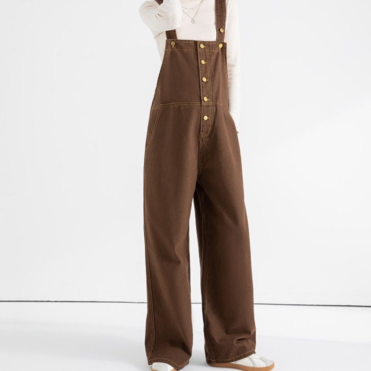 サロペット フロントボタンワイドシルエットオーバーオール