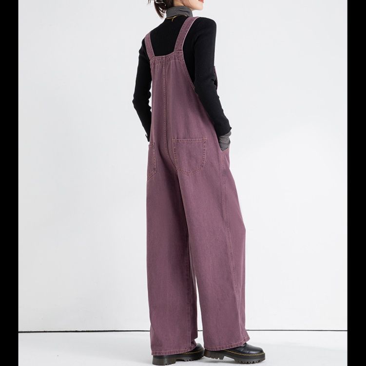 サロペット フロントボタンワイドシルエットオーバーオール