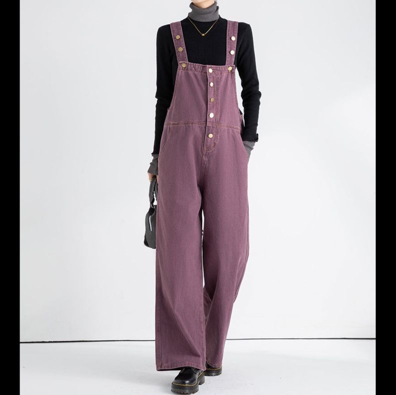 サロペット フロントボタンワイドシルエットオーバーオール