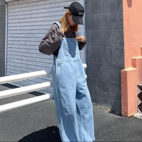 サロペット ゆったりワイドシルエットデニムオーバーオール