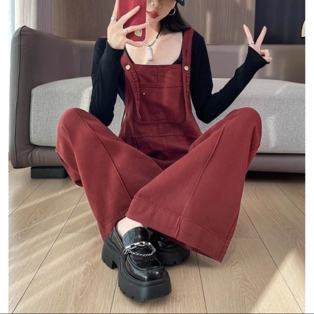 サロペット ゆったりワイドシルエット胸ポケット付きオーバーオール