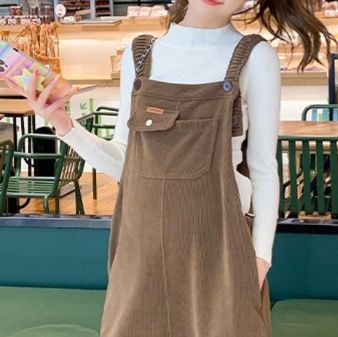 サロペット 裾リブゴムワイドシルエット胸ポケット付きオーバーオール