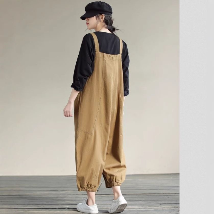 サロペット ゆったりシルエット裾絞りハイウエストサロペット