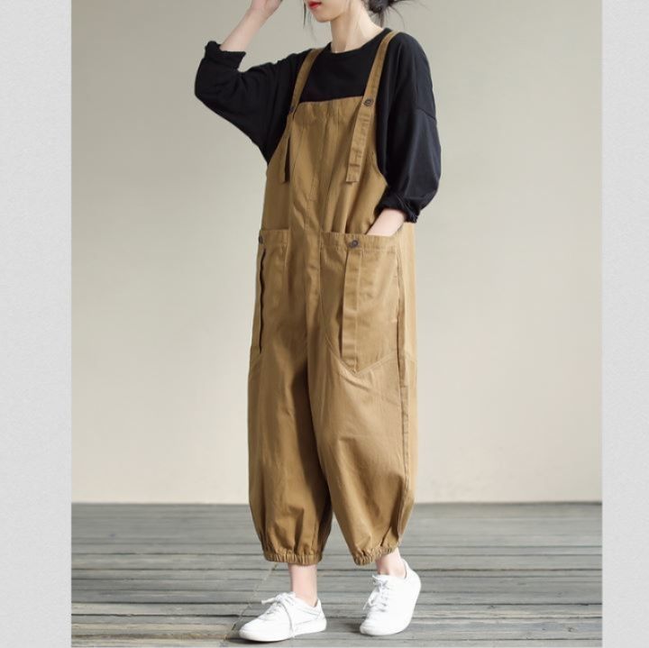 サロペット ゆったりシルエット裾絞りハイウエストサロペット