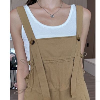 サロペット 多機能ポケット付きゆったりワイドオーバーオール