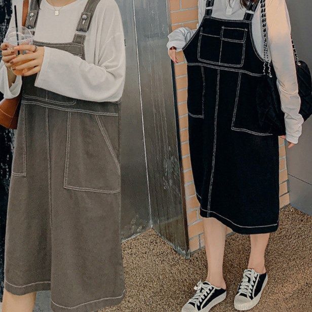 サロペット 配色ステッチデザインジャンパースカート