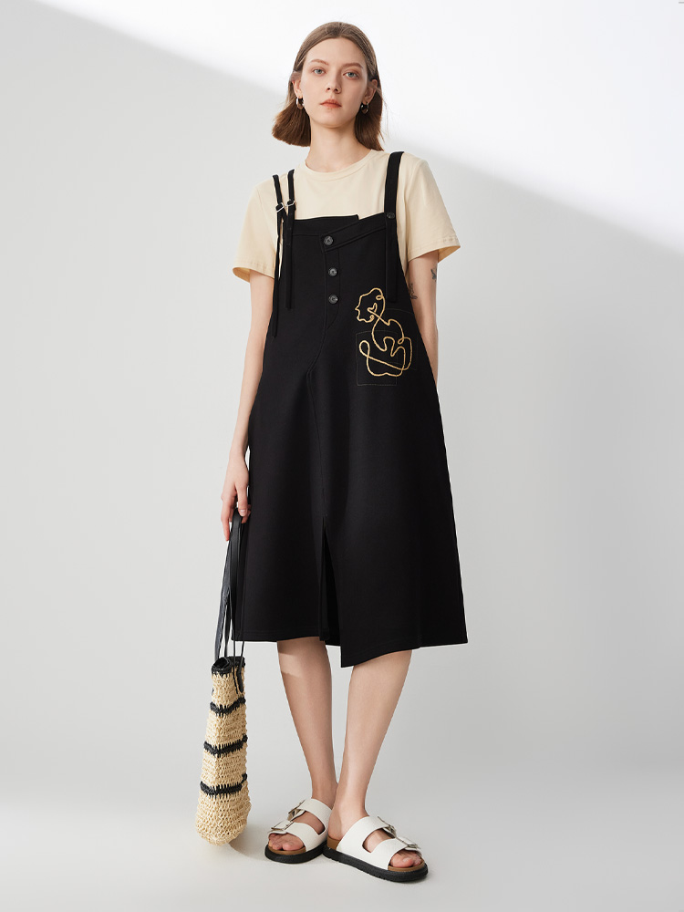 サロペット アート刺繍サロペットワンピース