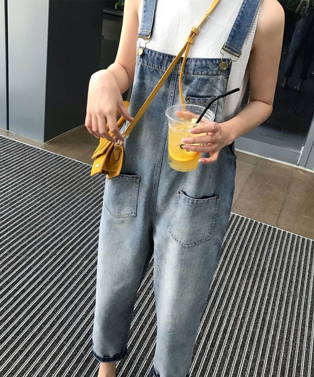 デニムサロペット ゆったりオーバーオール レディース