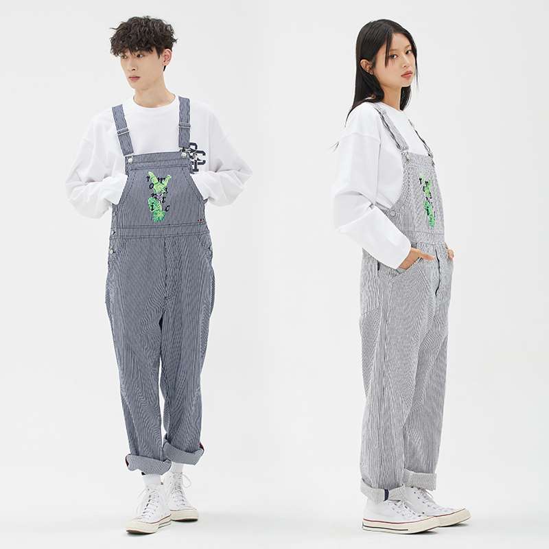 ストライプ柄デニムサロペット