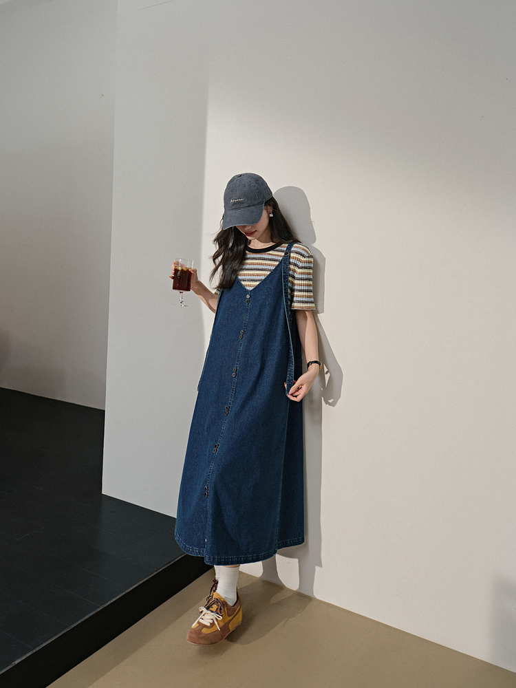 サロペット 前開きデザイン サロペットワンピース