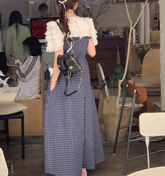 サロペット レディース チェック柄 吊りオーバーオール ワイドパンツ