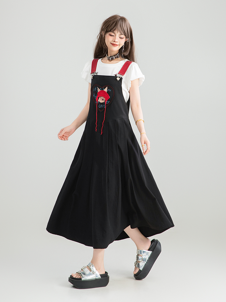 サロペット ハート刺繍フレアサロペット