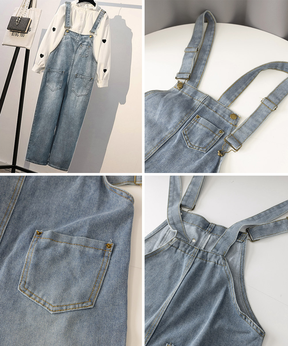 デニムサロペット ゆったりオーバーオール レディース
