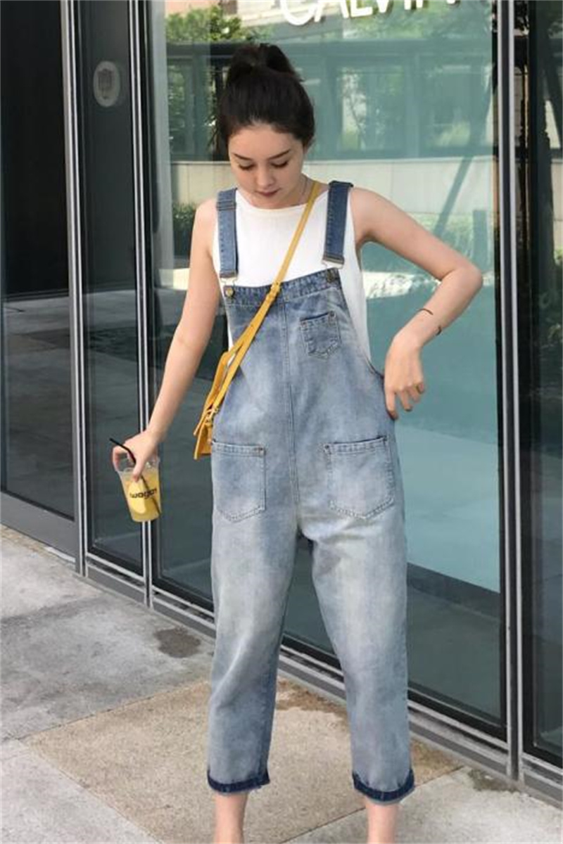 ゆったりデニムサロペット レディース 体型カバー つりズボン