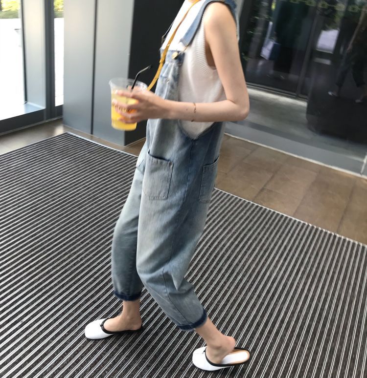 ゆったりデニムサロペット レディース 体型カバー つりズボン